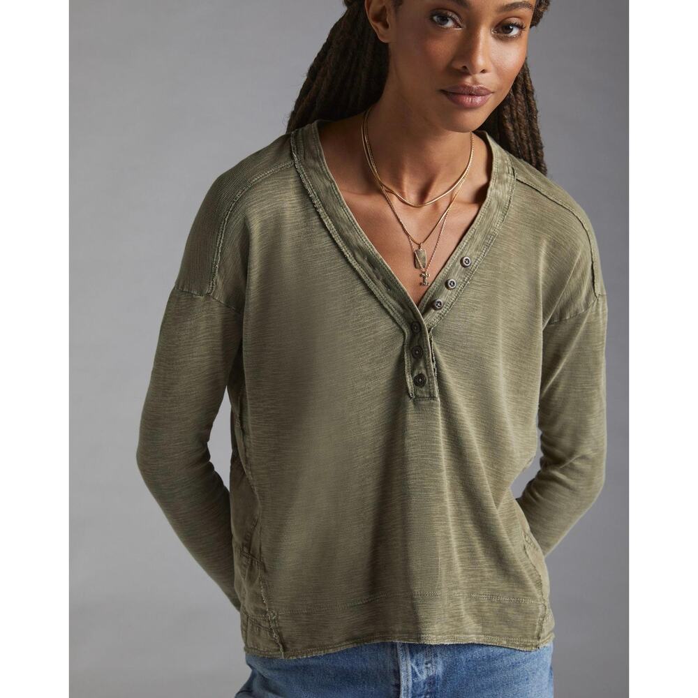 ANTHROPOLOGIE Pilcro Henley Swing Top Olive XS